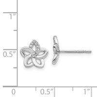 14k White Gold Diamond Flower Earrings ,