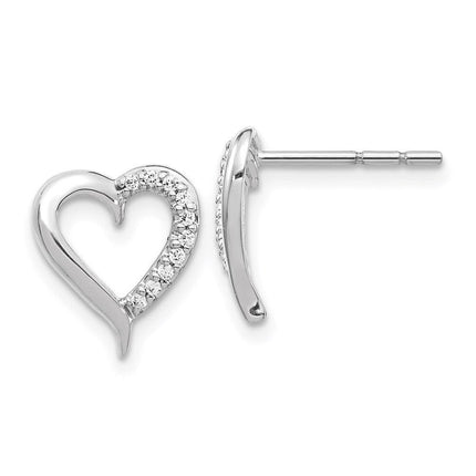 14k White Gold Diamond Heart Earrings ,
