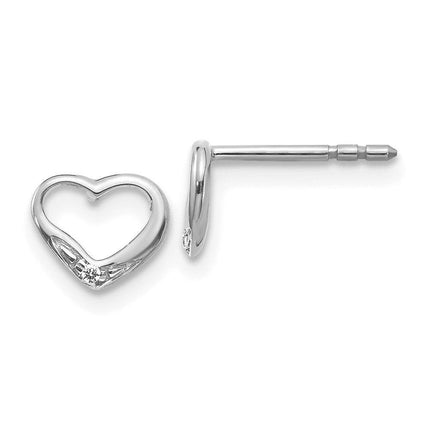 14k White Gold Diamond Heart Post Earrings ,