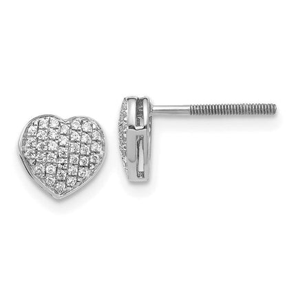 14k White Gold Diamond Heart Screw Back Post Earrings ,