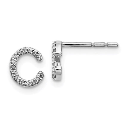14k White Gold Diamond Initial C Earrings ,