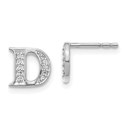 14k White Gold Diamond Initial D Earrings ,