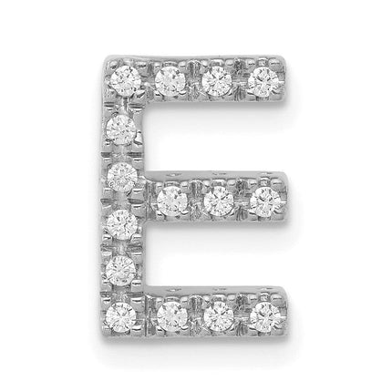 14k White Gold Diamond Initial E Charm ,