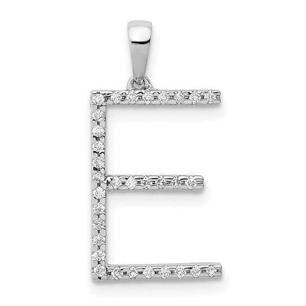 14k White Gold Diamond Initial E Pendant ,