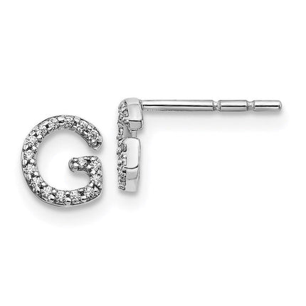 14k White Gold Diamond Initial G Earrings ,