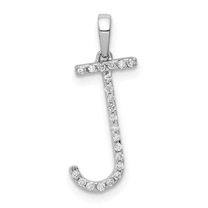 14k White Gold Diamond Initial J Pendant ,