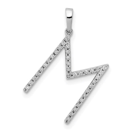 14k White Gold Diamond Initial M Pendant ,