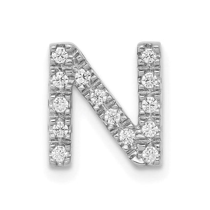 14k White Gold Diamond Initial N Charm ,