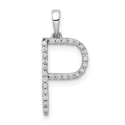 14k White Gold Diamond Initial P Pendant ,