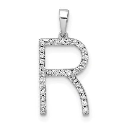 14k White Gold Diamond Initial R Pendant ,