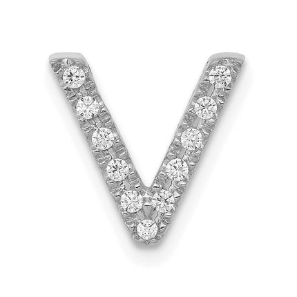 14k White Gold Diamond Initial V Charm ,