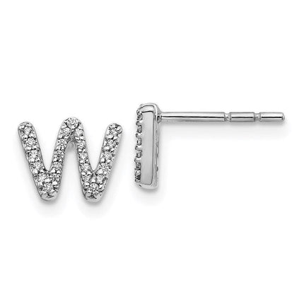 14k White Gold Diamond Initial W Earrings ,