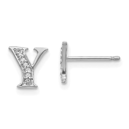 14k White Gold Diamond Initial Y Earrings ,