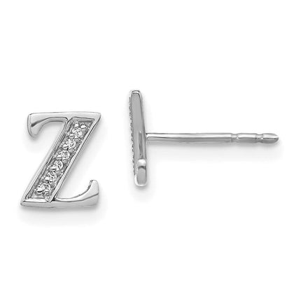 14k White Gold Diamond Initial Z Earrings ,
