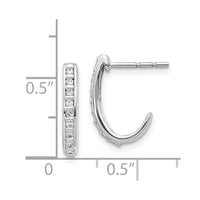 14K White Gold Diamond J-Hoop Post Earrings ,