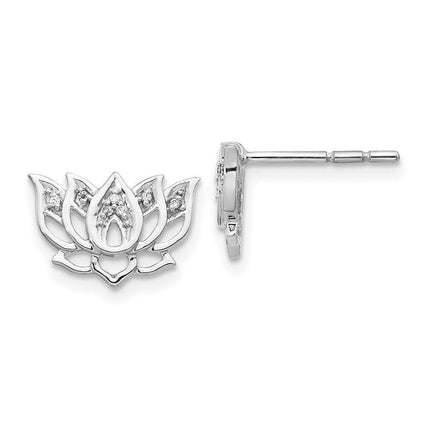 14k White Gold Diamond Lotus Flower Earrings ,
