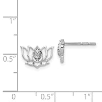 14k White Gold Diamond Lotus Flower Earrings ,
