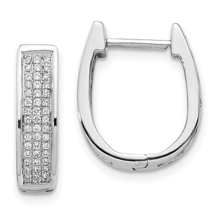 14K White Gold Diamond Medium Hinged Oval Hoop Earrings ,