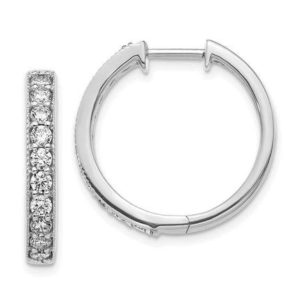 14k White Gold Diamond Milgrain Hoop Earrings ,