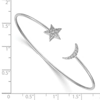 14k White Gold Diamond Moon & Star Flexible Bangle ,