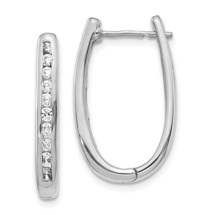 14k White Gold Diamond Oval Hoop Earrings ,