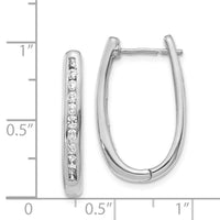 14k White Gold Diamond Oval Hoop Earrings ,