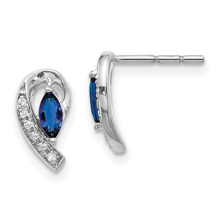 14K White Gold Diamond Sapphire Post Earrings ,
