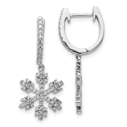 14K White Gold Diamond Snowflake Earrings ,