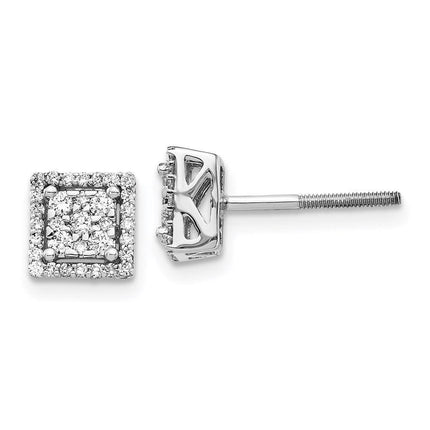 14k White Gold Diamond Square Screw Back Post Earrings ,