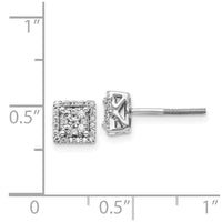 14k White Gold Diamond Square Screw Back Post Earrings ,
