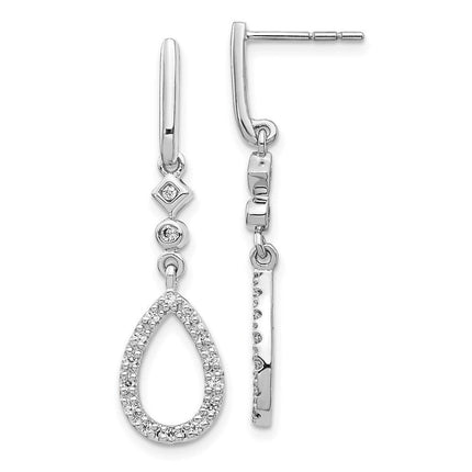 14k White Gold Diamond Teardrop Earrings ,
