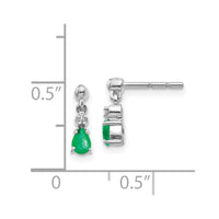 14k White Gold Emerald & Diamond Dangle Post Earrings ,