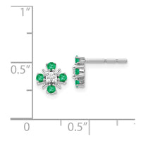 14k White Gold Emerald & Diamond Post Earrings ,