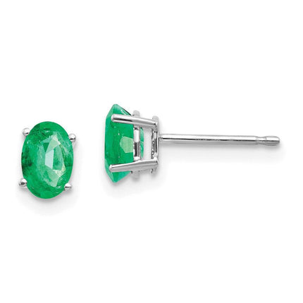 14k White Gold Emerald Earrings ,