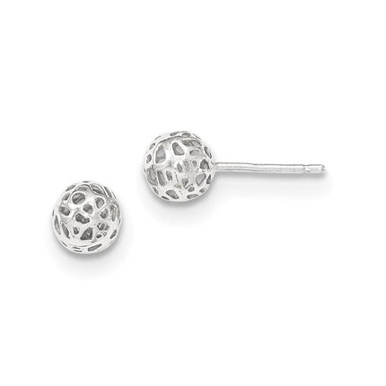 14K White Gold Fancy Ball Post Earrings ,