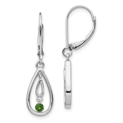 14k White Gold Green Diamond Leverback Earrings ,
