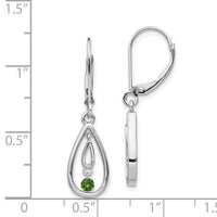 14k White Gold Green Diamond Leverback Earrings ,