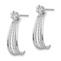14K White Gold J Hoop Polished w/CZ Stud Earrings ,