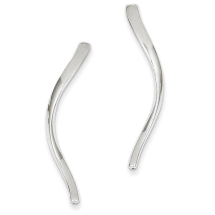 14k White Gold Long Curled Post Earrings ,