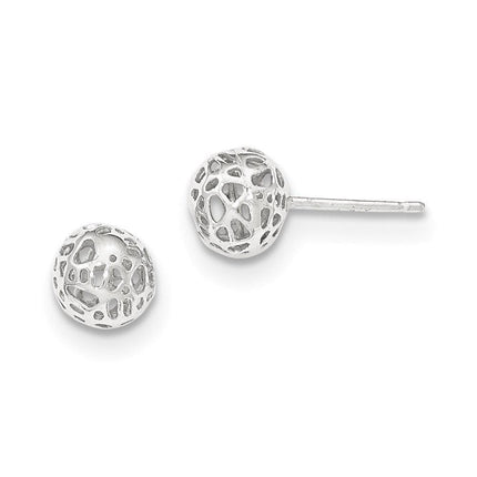 14K White Gold Medium Fancy Ball Post Earrings ,