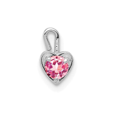 14k White Gold October Synthetic Birthstone Heart Charm ,