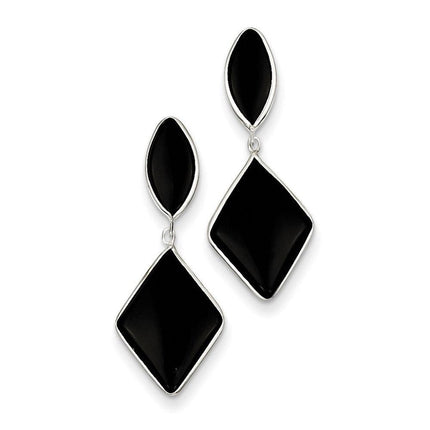 14k White Gold Onyx Dangle Post Earrings ,