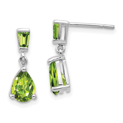 14k White Gold Peridot Dangle Post Earrings ,
