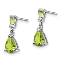14k White Gold Peridot Dangle Post Earrings ,
