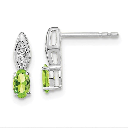 14k White Gold Peridot Diamond Earring ,