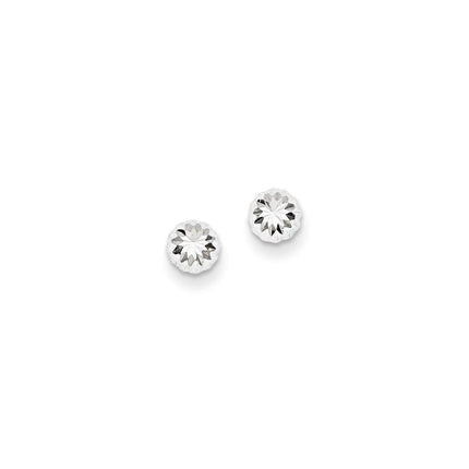 14k White Gold Polished & Diamond-Cut Half Ball Post Earrings ,