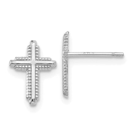 14K White Gold Polished Cross Post Earrings ,