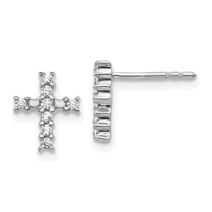 14K White Gold Polished Diamond Cross Post Earrings ,