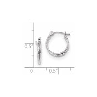 14k White Gold Polished Diamond Cut Double Hoops ,