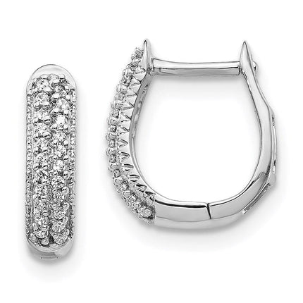 14K White Gold Polished Diamond Hinged Hoop Earrings ,